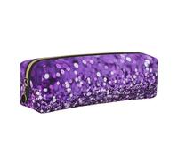 Purple Glitter at Night Printed Leather Pencil Case Cute Stationery Organizer Simple Makeup Bag Pen Pouch, Gold Zipper