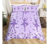Purple Glitter Ballet Dancer Comforter Cover Single Ballet Bedding Set Classical Dance Duvet Cover for Ballerina Girls Women,Sequins Diamond Love Hearts Stars Bedspread Cover Zipper 2 Pcs