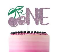 Purple Glitter Cherry One Cake Topper, Cherry 1st Birthday/Happy 1st Birthday, Funny Cherry Summer Fruit Themed Baby's 1st Birthday Party Decorations Supplies