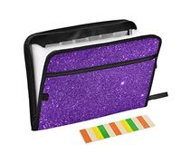 Purple Glitter Expanding Organizer File Folder Letter Size, 13 Pockets Expandable Filing Folders Accordion Document Organizer for Home Work Travel