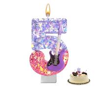Purple Glitter Guitar Themed Number 5 Candle, 5 Birthday Candle with Matching Base, Glitter Musical Style Cake Topper Decor for Birthday Parties, Music Themed Party Decor & Festive Dessert Decoration