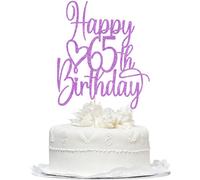 Purple Glitter Happy 65th Birthday Cake Topper - Cheers to 65 Years
