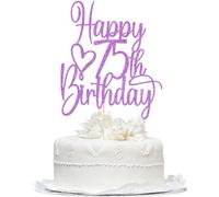 Purple Glitter Happy 75th Birthday Cake Topper - Cheers to 75 Years