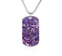 Purple Glitter Storm Trendy Dog Tag Necklace Memorial Pendant