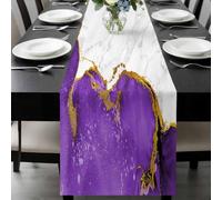 Purple Gold Marble Table Runner 13x72 Inches Long Abstract Wave Cotton Linen Table Runner Burlap Style for Dinner Table Party Decor Tabletop Decorations