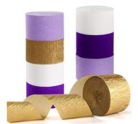 Purple-Gold Party Decorations Crepe-Paper Streamers - 8 Rolls White Purple Lavender Graduation Steamer Woman Birthday Wedding Bridal Shower Paper Garland Mothers Decor Panduola