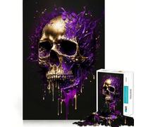 Purple Gold Skull 1000 Piece Jigsaw Puzzles for Adults Jigsaw Smart Game Together Fun Image Assembly Seasonal Gift (38x52cm)