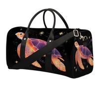 Purple Gold Starry Sky Sea Turtle Foldable Travel Duffle Bag Waterproof Sports Gym Bag with Shoulder Straps