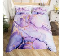 (Purple Gold, Super King(No Comforter)) Homewish Light Purple Marble Bedding Set Gold Abstract Fluid Marbling Duvet Cover For Men Women Bronzing Sequins Marble Grain Double Comforter Cover F