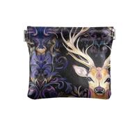 Purple Golden Mystery Reindeer Women's Leather Coin Change Purse Unique Cash Coin Purse for Women