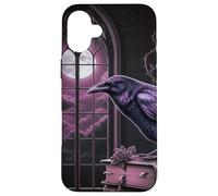 Purple Gothic Raven Reading Floral Book Lover Dark Romance Case for iPhone 16 Plus