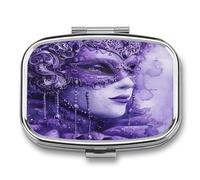 Purple Gradient Texture Small Pill Box for Purse Travel Essentials Metal Pill Case 2 Compartments Compact Medicine Container Portable Daily Pill Organizer for Vitamins Fish Oils