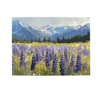 Purple Grass On The Snow-Capped Mountains Wooden Puzzle 500 Piece Jigsaw Puzzle For Adults Challenging Puzzle For Game Size 15"X20.4"
