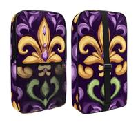 Purple Green and Yellow Fleur de LYS Flowers Pickleball Paddle Cover with Mesh Pocket for Accessories, Fits 2 Paddles and 4balls