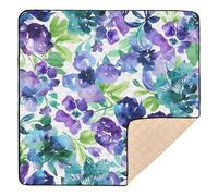 Purple Green Blue Watercolor Floral Baby Play Mat 50" x 50", Playmat for Playpen, Thicken Soft Padding Foam Crawling Mat for Babies Toddlers Infants