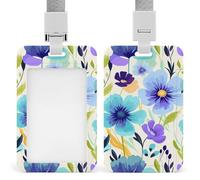 Purple Green Floral Pattern Flowers ID Badge Holder Retractable Clip Card Holder Card Protector Name Badge Name Tag for Work Office Doctor Nurse