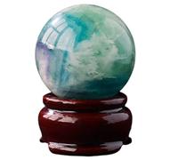 Purple & Green Fluorite Crystal Ball with Wood Stand Small Feather Fluorite Crystals Sphere Sculpture Home Office Decoration,Halloween Collectibles,7~8cm