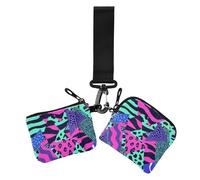 Purple Green Leopard Triangle Irregular Dual Wristlet Wallets for Women Slim Portable Business Card Case Money Organizer with Zipper Coin Pocket for Lady 2 Packs, Purple green leopard triangle