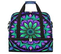 Purple Green Mandala Pattern Foldable Travel Duffel Bag Expandable Gym Bag with Shoe Compartment Large Capacity Weekender Bag Carry On Tote Bag for Travel Sports Overnight Trips