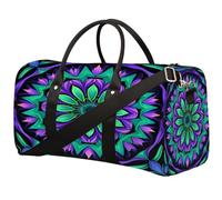 Purple Green Mandala Pattern Sports Tote Gym Bag for Men & Women, Water Resistant Foldable Travel Duffel Bag, Lightweight Carry-On Weekender Overnight Bag for Workout Hospital