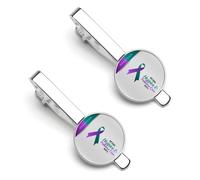 Purple Green Ribbon Hospice And Palliative Care Awareness Tie Clips for Men 2 Pcs Necktie Bar Pinch Clothing Accessories Suitable for Wedding Business Anniversary