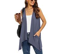 Purple Grey Long Sleeveless Cardigans for Women with Pockets Draped Open Front Lightweight Summer Cardigan Vest Casual Kimono Cover Up Hi-Lo Hem,L