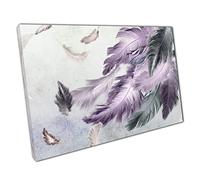 Purple Grey White Fluffy Falling Bird Feathers Beautiful 3D Illustration Digital Art Wall Art Print On Canvas Picture For Home Office Decor 91x61cm (36x24In)