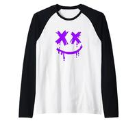 Purple Grunge Face Smile Purple Graphic Raglan Baseball Tee