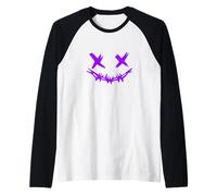 Purple Grunge Face Stitch Smile Purple Graphic Raglan Baseball Tee