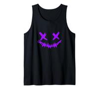 Purple Grunge Face Stitch Smile Purple Graphic Tank Top