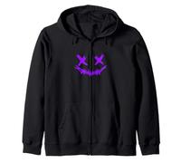 Purple Grunge Face Stitch Smile Purple Graphic Zip Hoodie