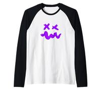 Purple Grunge Face Wavy Smile Purple Graphic Raglan Baseball Tee