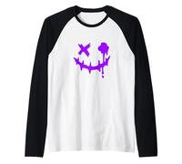 Purple Grunge Smile Blob Eye Purple Graphic Raglan Baseball Tee