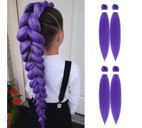 Purple Hair Extensions, 2 PCS Pur-ple Braiding Hair Pre-stretched Synthetic for Anime Cosplay, Halloween Costume Cosplay Stage Partiesies (4PCS-Purple)