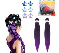 Purple Hair Extensions 4 Pcs, Dark Purple Braiding Hair for Cosplay, 2 Pack Pre Stretched Synthetic Hair Extensions with Hair Ties, Vibrant Color for Themed Costume Events (26 Inch (Packs of 4))