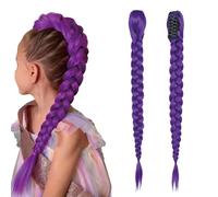 Purple Hair Extensions, Purple Wig with Braids, Cosplay and Halloween Accessory, 27 Inch Easy Clip in Ponytail for Themed Events and Stage Performances