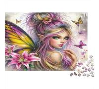 Purple Hair Fairy Jigsaw Puzzle Butterfly Lily 1000 Piece Recycled Paper Adults Jigsaws Fun Game Decompression Home Activity Men And Women 38x26cm/1000pcs