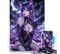Purple-Haired Anime Girl 1000 Piece Jigsaw Puzzles for Teenagers Jigsaw Smart Game Warm Time Image Assembly Lovely Gift (38x52cm)