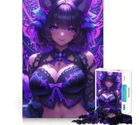 Purple-Haired Anime Girl Fox Ears Jigsaw 1000 Pieces for Adults Cognitive Toy Bonding Time Pattern Assembly Santa Wish Item (50x75cm)
