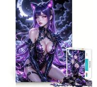 Purple-Haired Anime Girl Jigsaw Puzzle for Teenagers 1000 Pieces Memory Boost Indoor Play Image Assembly (38x26cm)