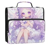 Purple - Haired Fairy Girl Print 1.5 Inch 3 Rings Binder Organizer with Strap Multi-Pocket Document Organizer Bag for School