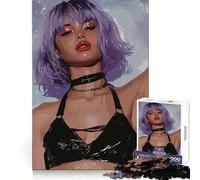Purple Haired Woman in Black Bra for Adults 1000 Piece Puzzle Mind Challenge Toy Calm Escape Quality Cut Art Collection Piece (38x26cm)