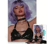 Purple Haired Woman in Black Bra Jigsaw Puzzles1000 Pieces Mind Skill Toy Soothing Play Precision Cut Art Collection Piece (50x75cm)