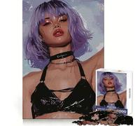 Purple Haired Woman in Black Bra Jigsaw Puzzles1000 Pieces Mind Skill Toy Soothing Play Precision Cut Art Collection Piece (50x75cm)