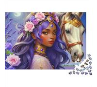 Purple Haired Woman Jigsaw Puzzle for Adults 1000 Piece Jigsaw Puzzle White Horse Puzzle Game for Family Relax Decoration Gift 70x50cm/1000pcs