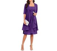 Purple Half Sleeve Mother of The Bride Dresses with Jacket for Wedding Short Chiffon 2 Pieces Mother Groom Dresses UK16