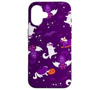 purple halloween cats mummy vampire bat witch gothic spooky Case for iPhone 16