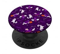 purple halloween cats mummy vampire bat witch gothic spooky PopSockets Adhesive PopGrip