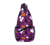 Purple Halloween Horror Unisex Chest Sling Bag With Multi-Pocket Design,Large Capacity Crossbody Bag Durable Polyester Adjustable Strap For Daily Commute Travel