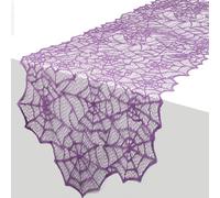 Purple Halloween Table Runner - Black Spider Web Cover With Placemats - Spooky Lace Cobweb Centerpiece Decor for Kitchen Dining Indoor Vintage